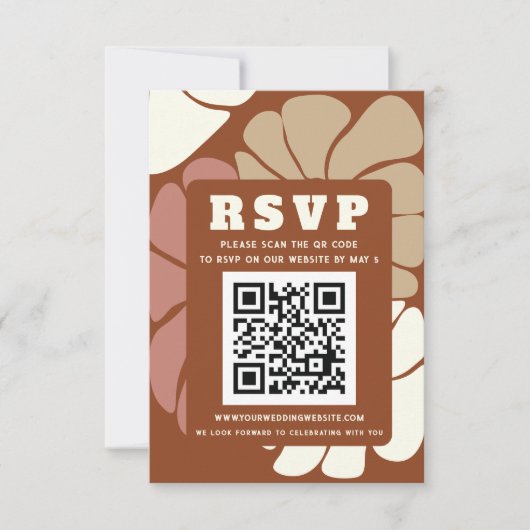 Terracotta Retro Groovy Boho Chique QR CODE RSVP Kaartje (Voorkant)
