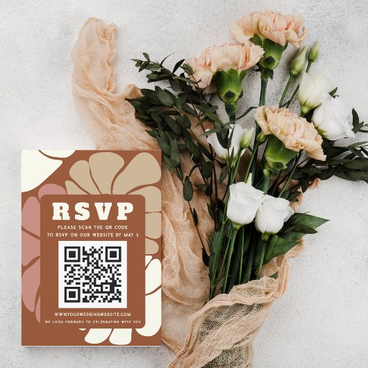 Terracotta Retro Groovy Boho Chique QR CODE RSVP Kaartje