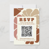 Terracotta Retro Groovy Boho Floral QR CODE RSVP Kaartje (Voorkant)