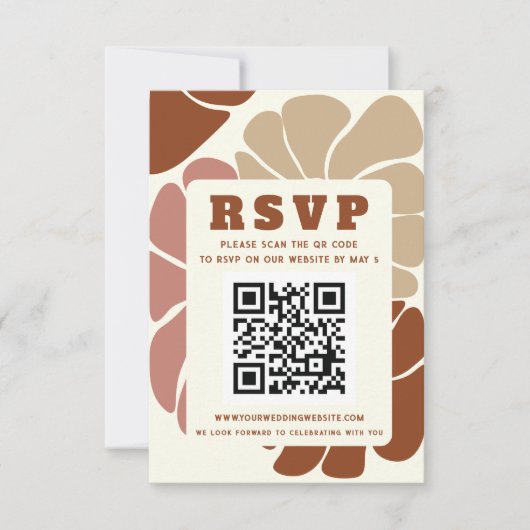 Terracotta Retro Groovy Boho Floral QR CODE RSVP Kaartje (Voorkant)