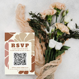 Terracotta Retro Groovy Boho Floral QR CODE RSVP Kaartje