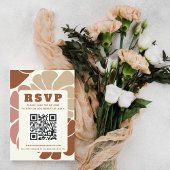 Terracotta Retro Groovy Boho Floral QR CODE RSVP Kaartje