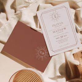 Terracotta Retro Mid Century 70s Monogram Wedding Kaart