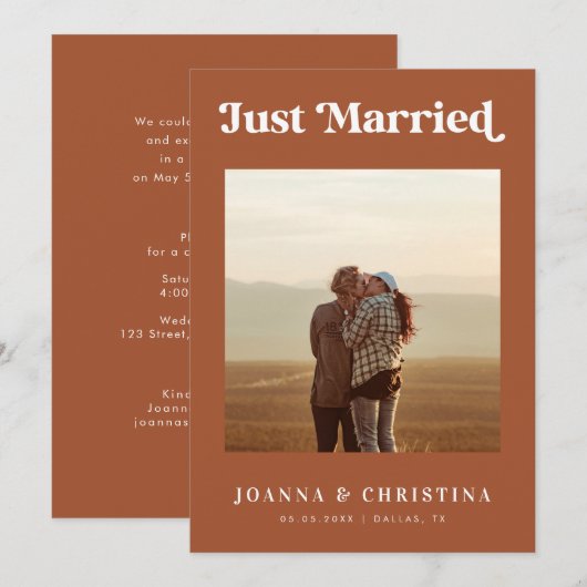 Terracotta Retro net gehuwde aankondiging (Voorkant / Achterkant)