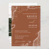 Terracotta Retro Reizen QR Code Foto Bruiloft Kaart (Voorkant / Achterkant)