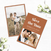 Terracotta Retro Script & 2 Photo Wedding Save The Date