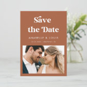 Terracotta Retro Script & 2 Photo Wedding Save The Date (Staand voorkant)