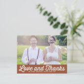 Terracotta Retro Script Photo Wedding Thank You Briefkaart (Staand voorkant)