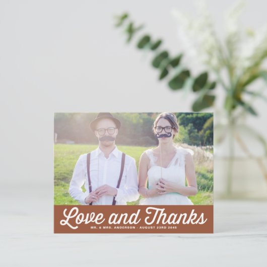 Terracotta Retro Script Photo Wedding Thank You Briefkaart (Staand voorkant)