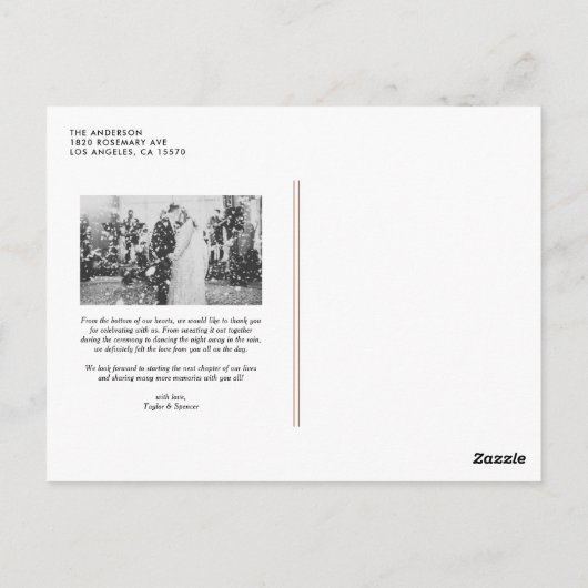 Terracotta Retro Script Photo Wedding Thank You Briefkaart (Achterkant)