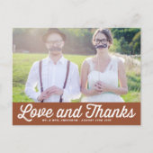 Terracotta Retro Script Photo Wedding Thank You Briefkaart (Voorkant)