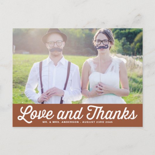 Terracotta Retro Script Photo Wedding Thank You Briefkaart (Voorkant)