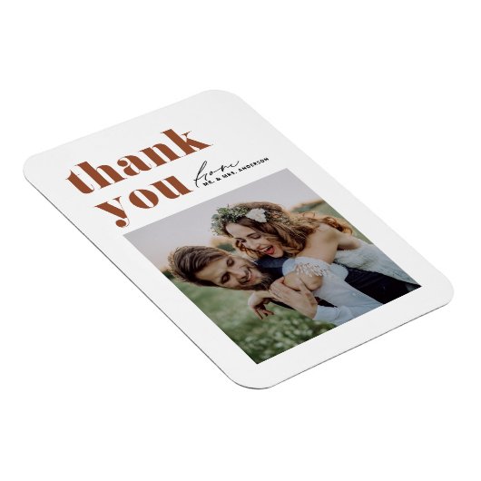 Terracotta Retro Typografie Moderne Fotobruiloft Magneet (Rechterzijde)