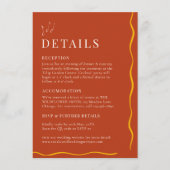 Terracotta Retro Wedding Details Card Informatiekaartje (Voorkant)