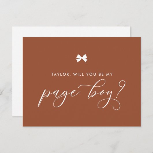 Terracotta Ribbon boog word je mijn page boy Kaart (Voorkant / Achterkant)