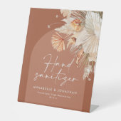 terracotta robuuste handdesinfecterend middel brui reclamebord met voetstuk (Voorkant)