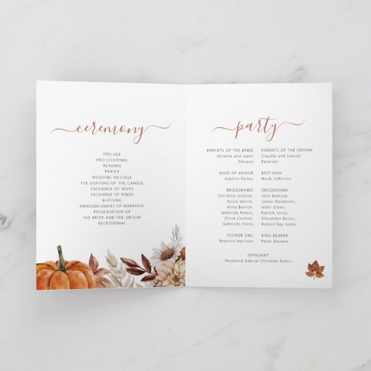 Terracotta roest bladeren herfst herfst bruiloft programma (Binnen)