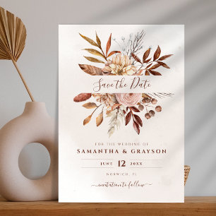 Terracotta Roest Bloemen Boho Aards Herfstloof Save The Date
