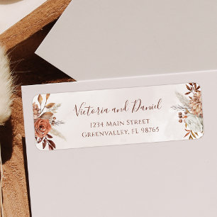 Terracotta Roest Bloemen Boho Herfst Bruiloft Etiket