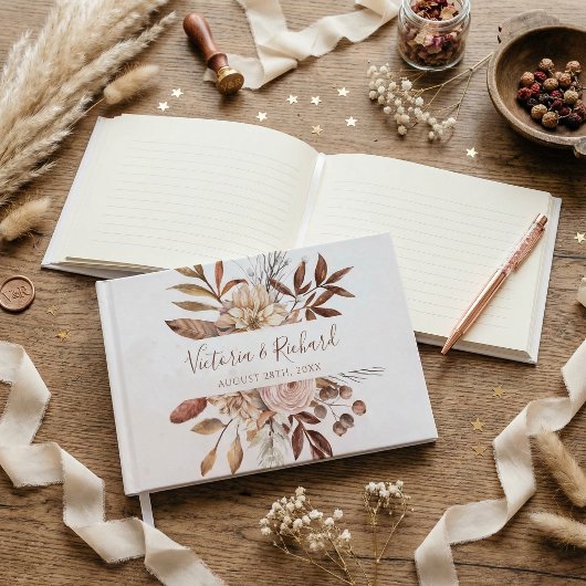 Terracotta Roest Bloemen Boho Herfst Bruiloft Gastenboek