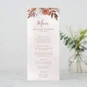 Terracotta Roest Bloemen Boho Herfst Bruiloft Menu (Staand voorkant)