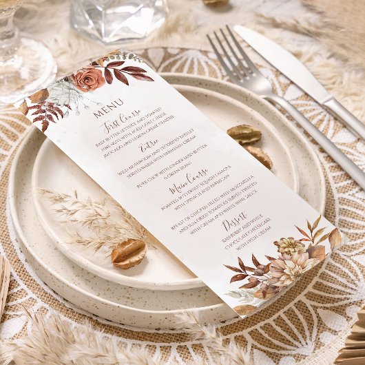Terracotta Roest Bloemen Boho Herfst Bruiloft Menu