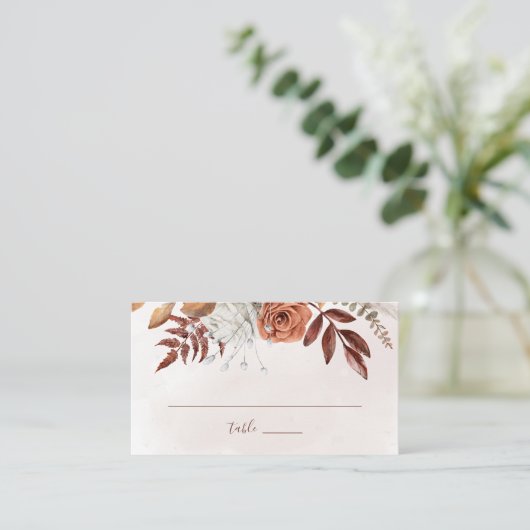 Terracotta Roest Bloemen Boho Herfst Bruiloft Plaatskaartje (Staand voorkant)
