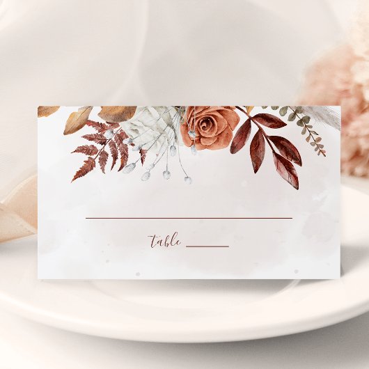 Terracotta Roest Bloemen Boho Herfst Bruiloft Plaatskaartje