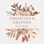 Terracotta Roest Bloemen Boho Herfst Bruiloft Ronde Sticker (Voorkant)