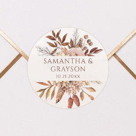 Terracotta Roest Bloemen Boho Herfst Bruiloft Ronde Sticker