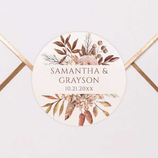 Terracotta Roest Bloemen Boho Herfst Bruiloft Ronde Sticker