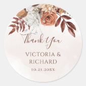 Terracotta Roest Bloemen Boho Herfst Bruiloft Ronde Sticker (Voorkant)