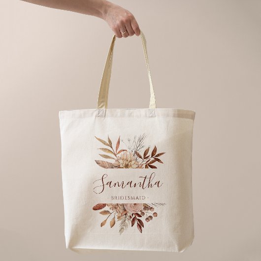 Terracotta Roest Bloemen Boho Herfst Bruiloft Tote Bag
