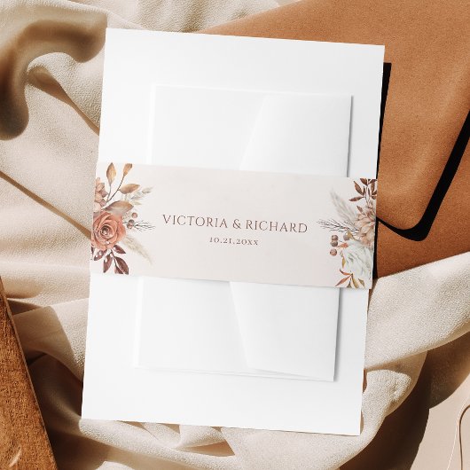 Terracotta Roest Bloemen Boho Herfst Bruiloft Uitnodigingen Wikkel