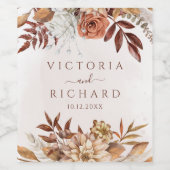 Terracotta Roest Bloemen Boho Herfst Bruiloft Wijn Etiket (Enkel label)