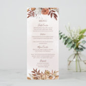 Terracotta Roest Bloemen Boho Herfst Lofwerk Trouw Menu (Staand voorkant)