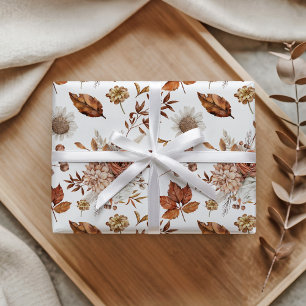 Terracotta Roest Boho Bloemige Herfstblad Cadeaupapier