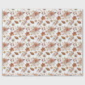 Terracotta Roest Boho Bloemige Herfstblad Cadeaupapier (Vlak)