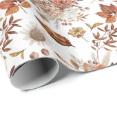 Terracotta Roest Boho Bloemige Herfstblad Cadeaupapier (Rol Hoek)