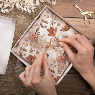 Terracotta Roest Boho Bloemige Herfstblad Tissuepapier
