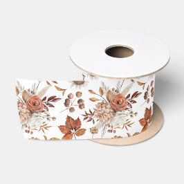 Terracotta Roest Boho Bloemige Herfstloof Satijnen Lint