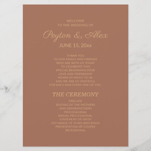 Terracotta Roest Bruiloftsprogramma Bruidsfeest Programmakaart (Voorkant)