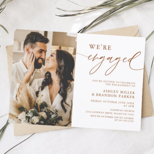 Terracotta Roest Foto Verlovingsfeest Uitnodiging