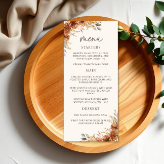 Terracotta Roest Herfst Bloemen Trouwdiner Menu