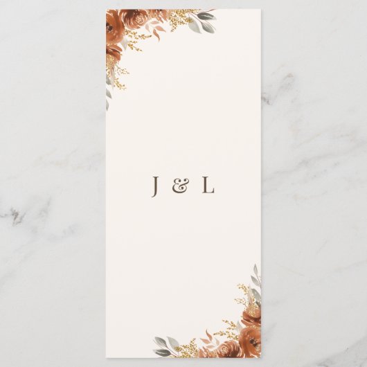 Terracotta Roest Herfst Bloemen Trouwdiner Menu (Achterkant)