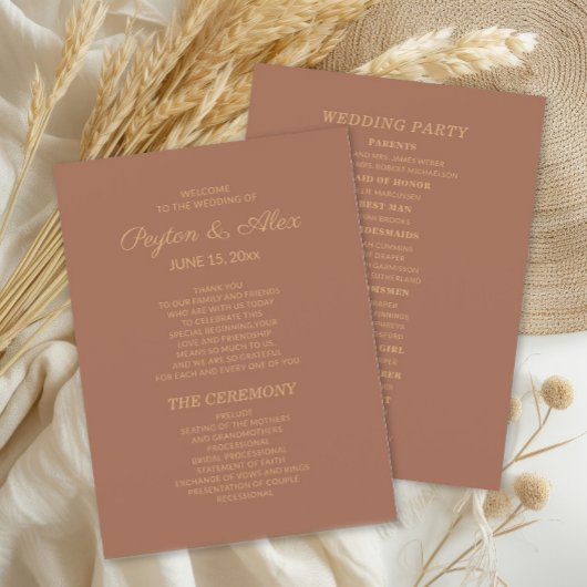 Terracotta Roest Huwelijksprogramma Bruidsgezelsch Programmakaart