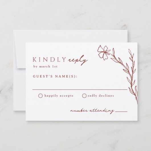 Terracotta Roest Modern Stenciled Botanical RSVP Kaartje (Voorkant)