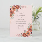 Terracotta Roest Wilde Bloemen Bruiloft Kaart (Staand voorkant)
