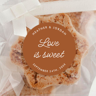 Terracotta Roestige Liefde Is Zoete Trouwfeest Fav Ronde Sticker
