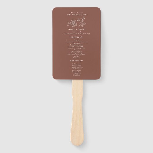 Terracotta Roestkleurige Pompoen Huwelijksprogramm Handwaaier (Voorkant)